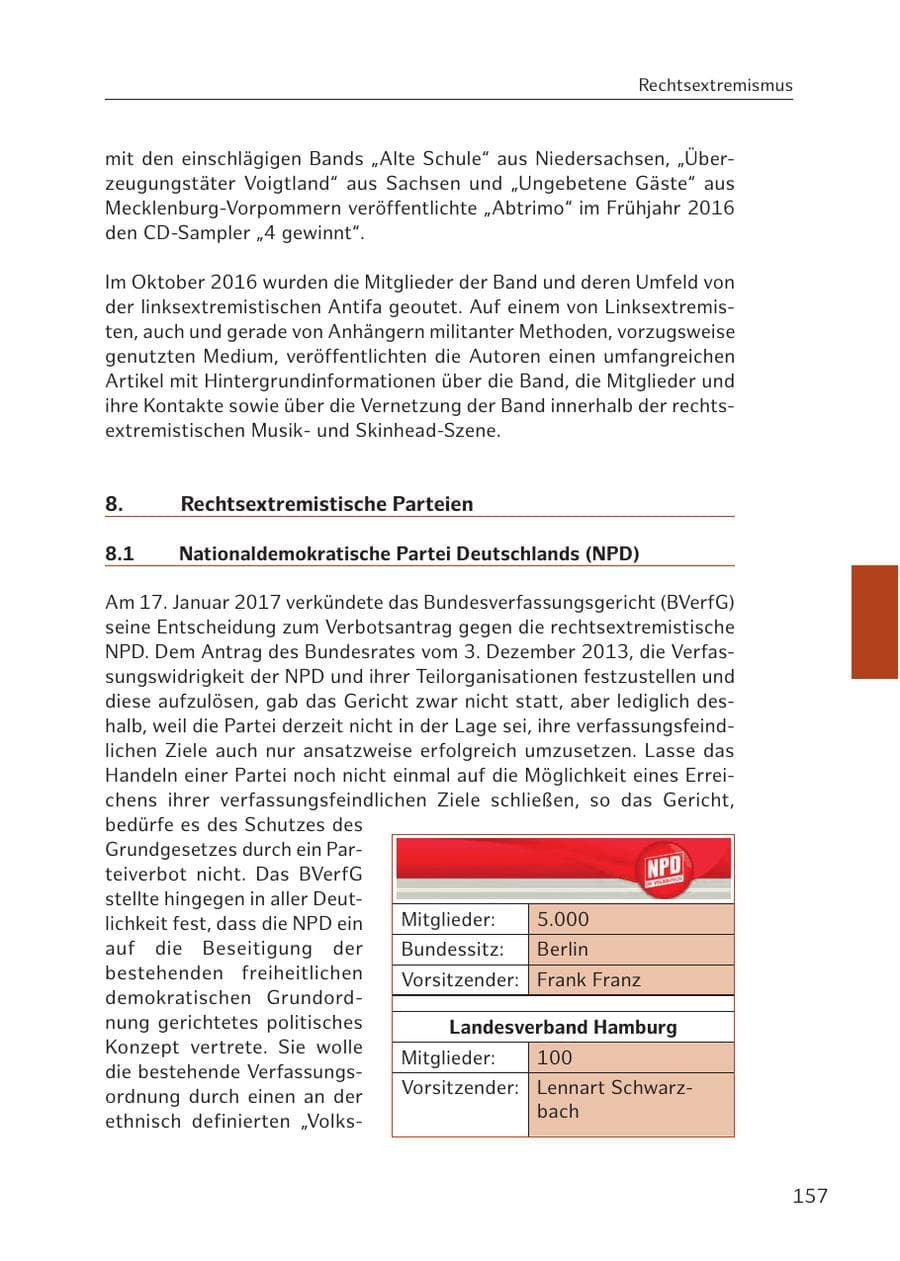 Seite 157 des Verfassungsschutzbericht 2016 Hamburg