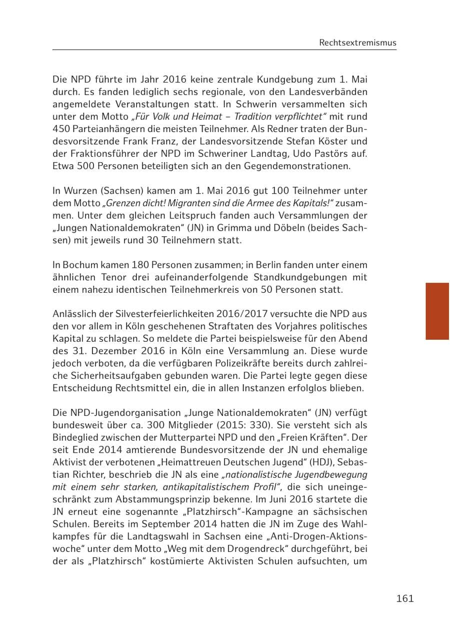 Seite 161 des Verfassungsschutzbericht 2016 Hamburg