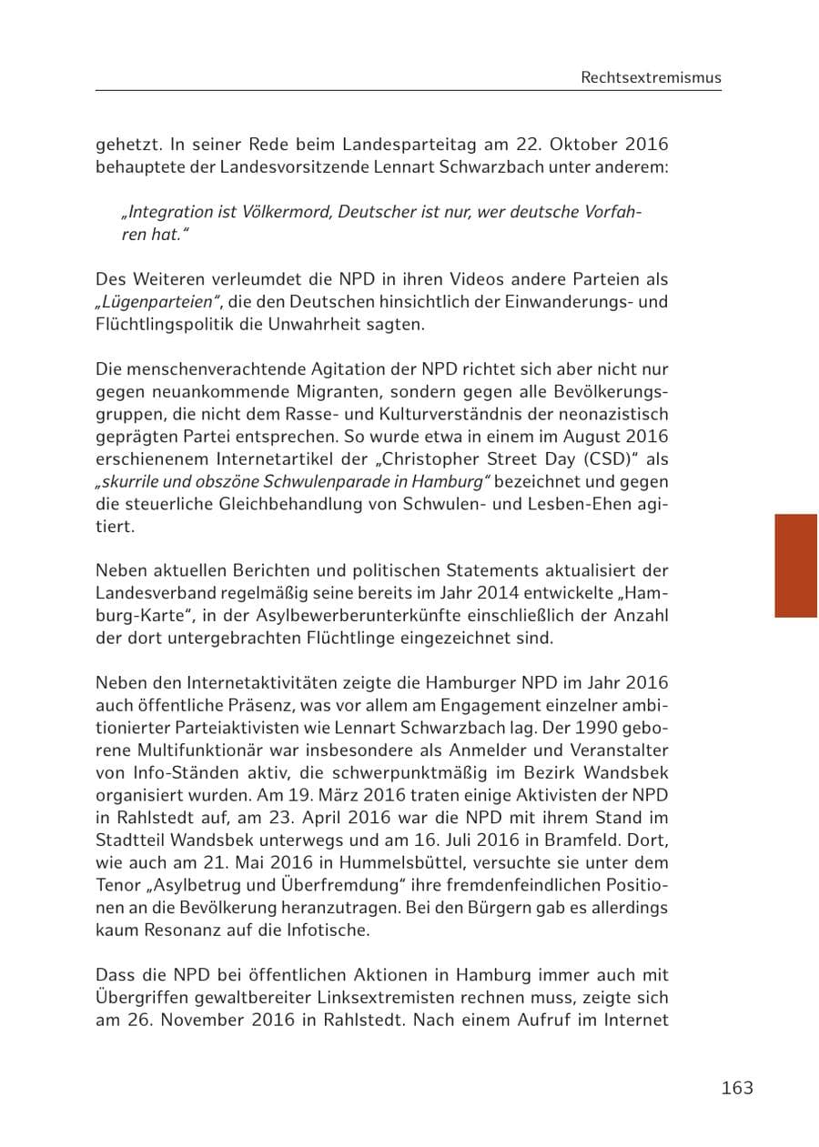 Seite 163 des Verfassungsschutzbericht 2016 Hamburg