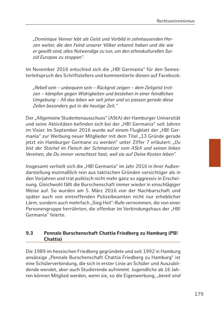 Seite 179 des Verfassungsschutzbericht 2016 Hamburg
