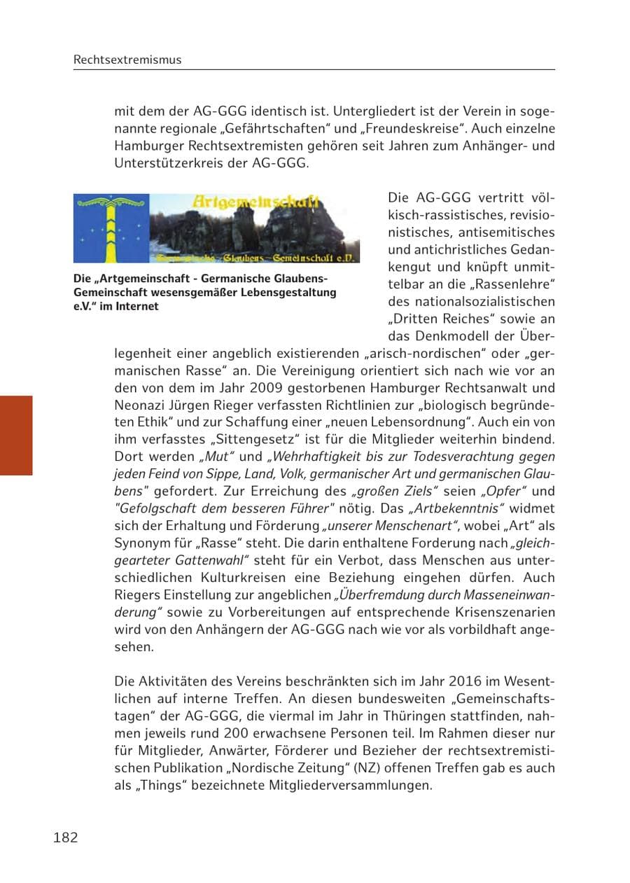 Seite 182 des Verfassungsschutzbericht 2016 Hamburg