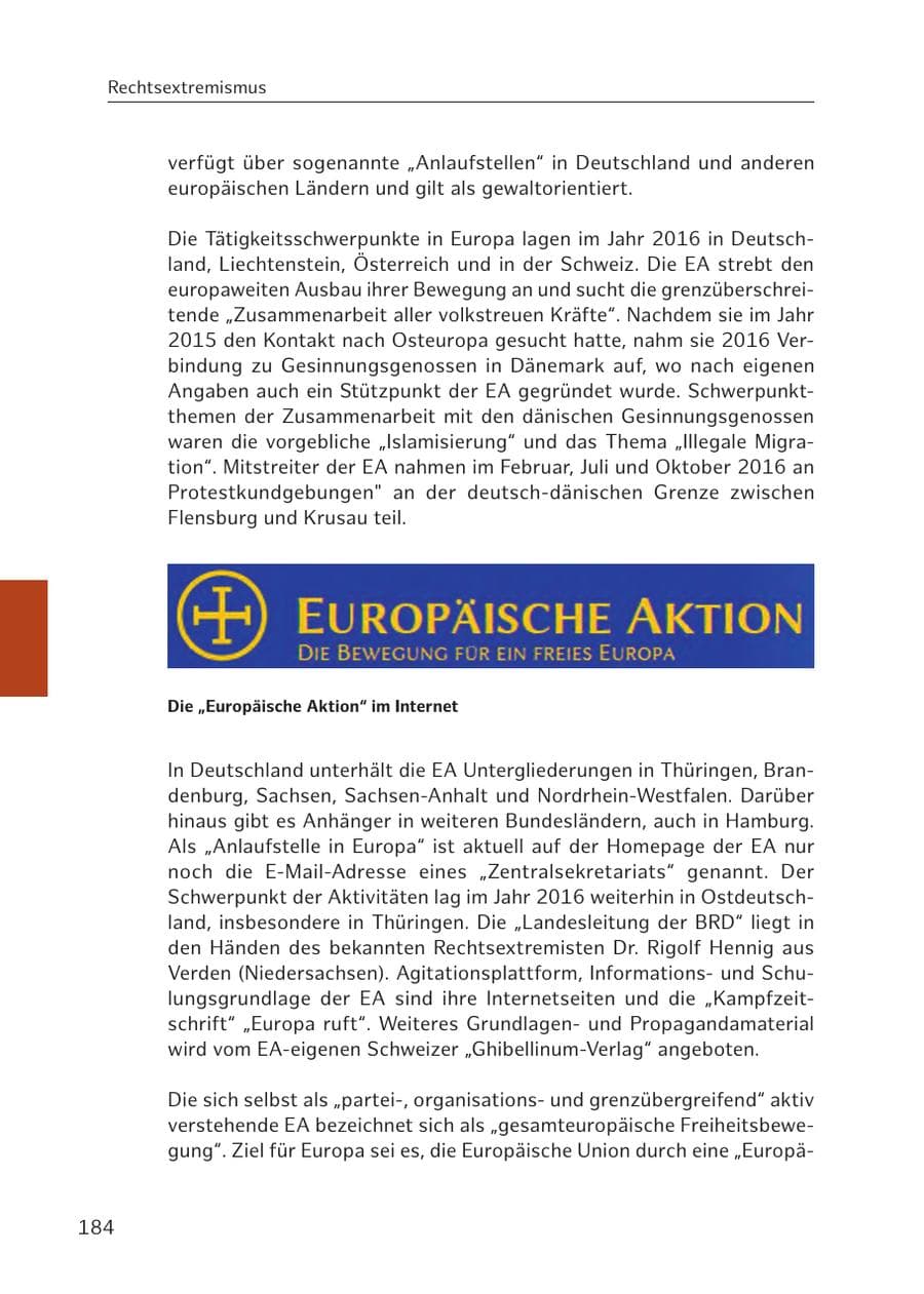 Seite 184 des Verfassungsschutzbericht 2016 Hamburg