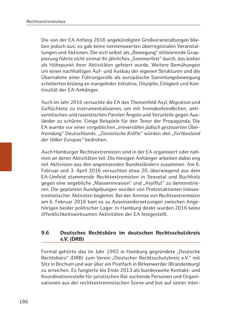 Seite 186 des Verfassungsschutzbericht 2016 Hamburg