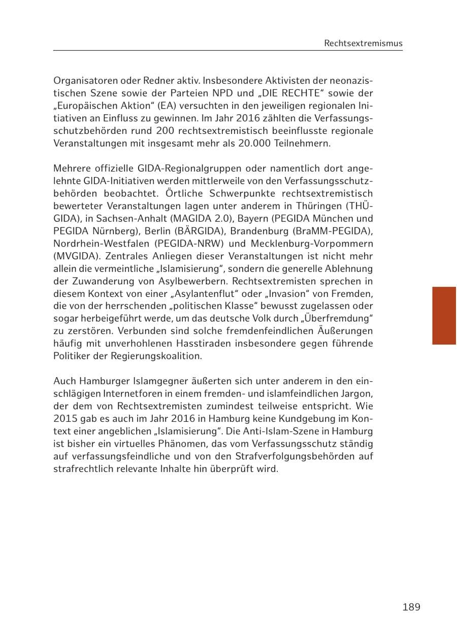 Seite 189 des Verfassungsschutzbericht 2016 Hamburg