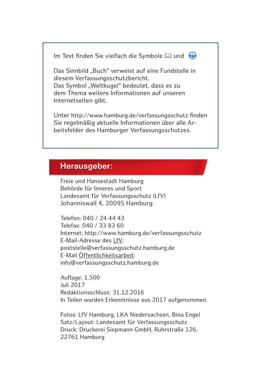 Seite 3 des Verfassungsschutzbericht 2016 Hamburg