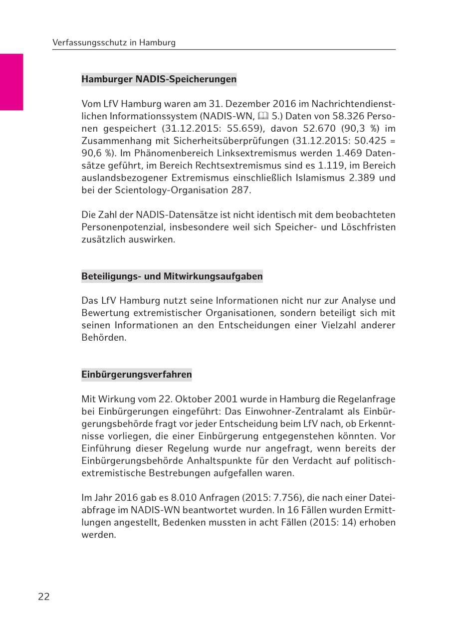 Seite 23 des Verfassungsschutzbericht 2016 Hamburg