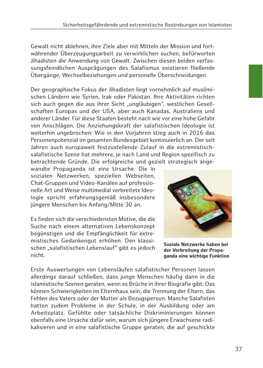 Seite 38 des Verfassungsschutzbericht 2016 Hamburg