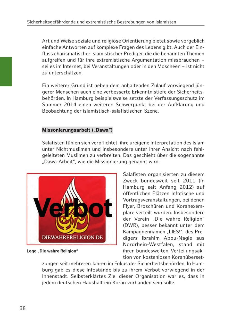 Seite 39 des Verfassungsschutzbericht 2016 Hamburg