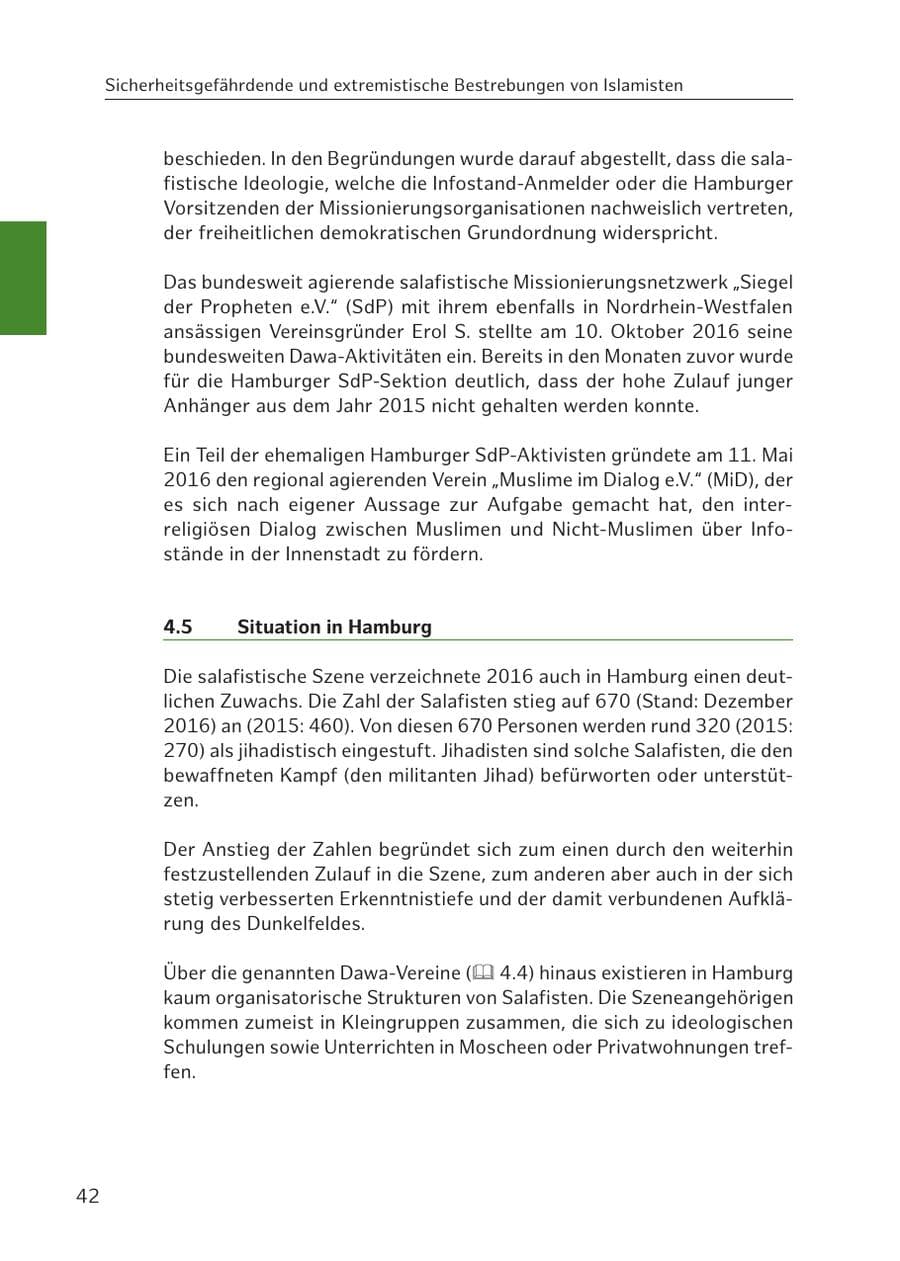 Seite 43 des Verfassungsschutzbericht 2016 Hamburg