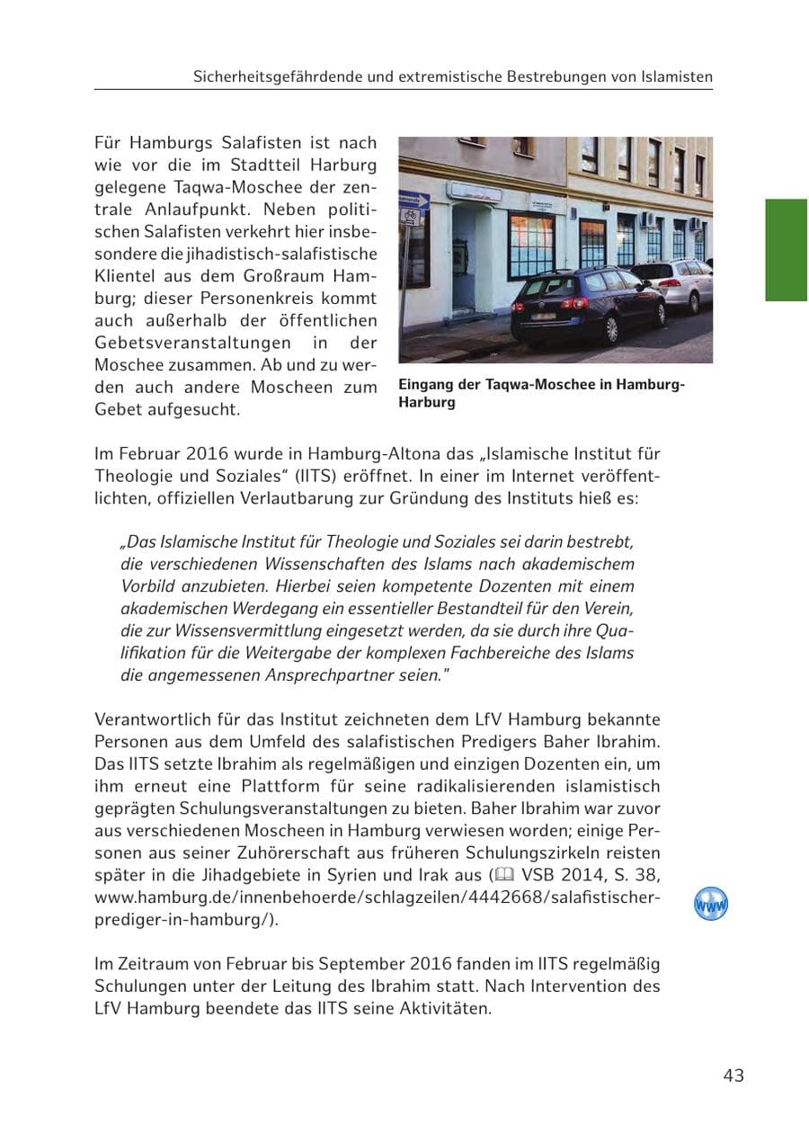 Seite 44 des Verfassungsschutzbericht 2016 Hamburg