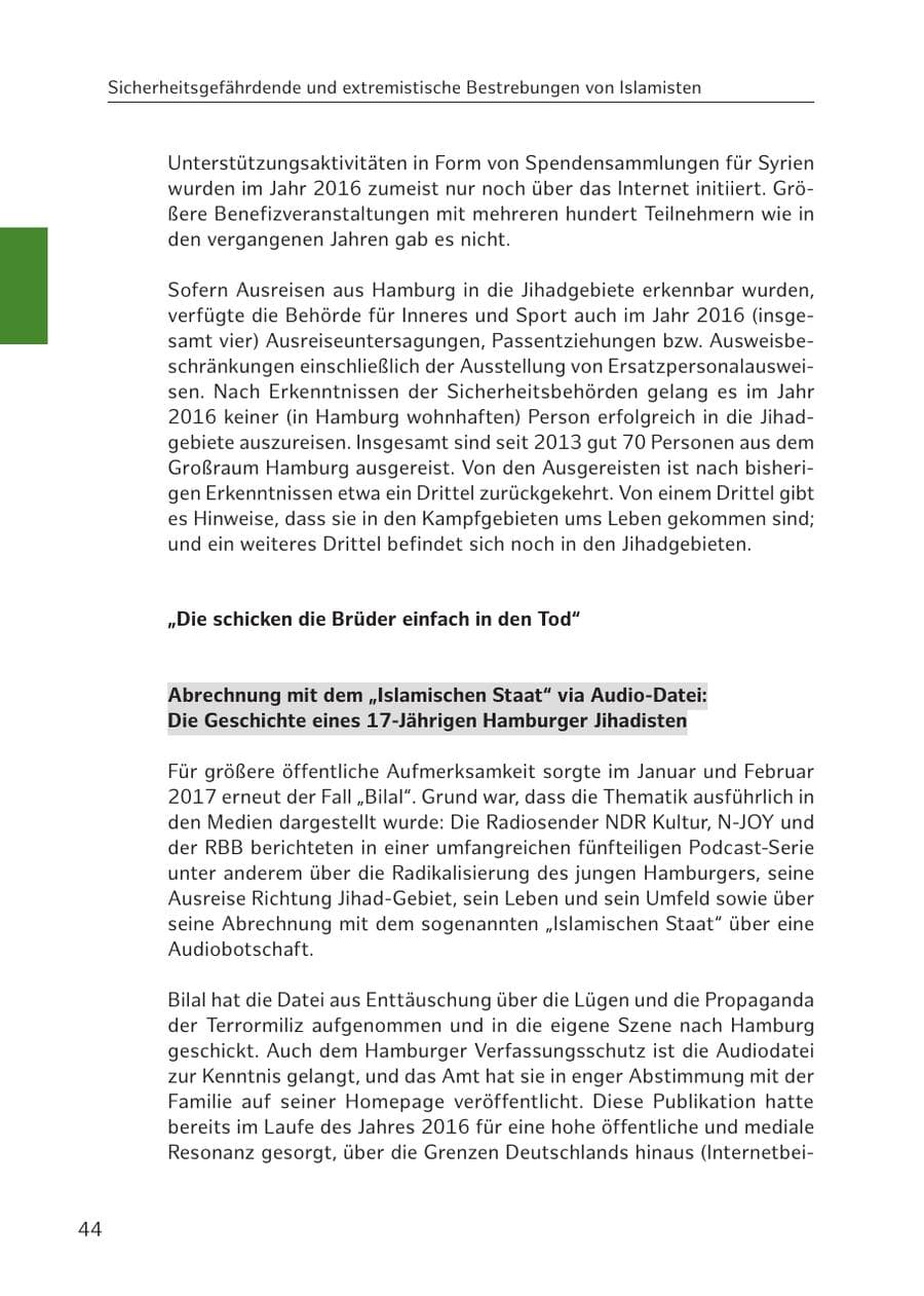 Seite 45 des Verfassungsschutzbericht 2016 Hamburg