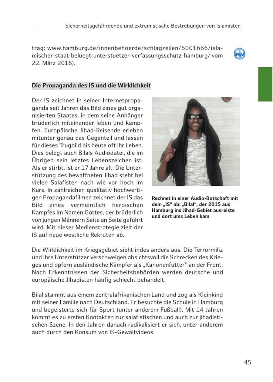 Seite 46 des Verfassungsschutzbericht 2016 Hamburg