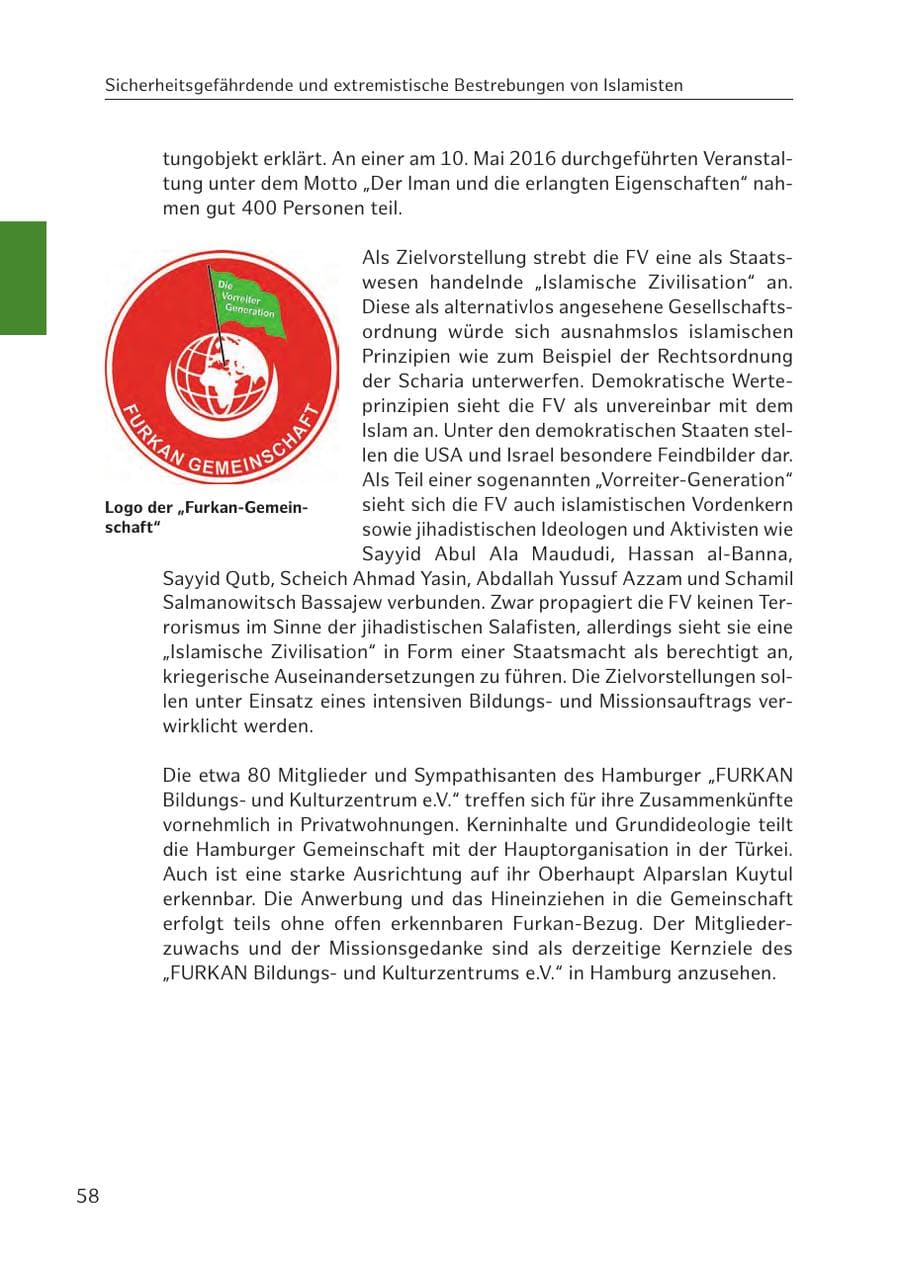 Seite 59 des Verfassungsschutzbericht 2016 Hamburg
