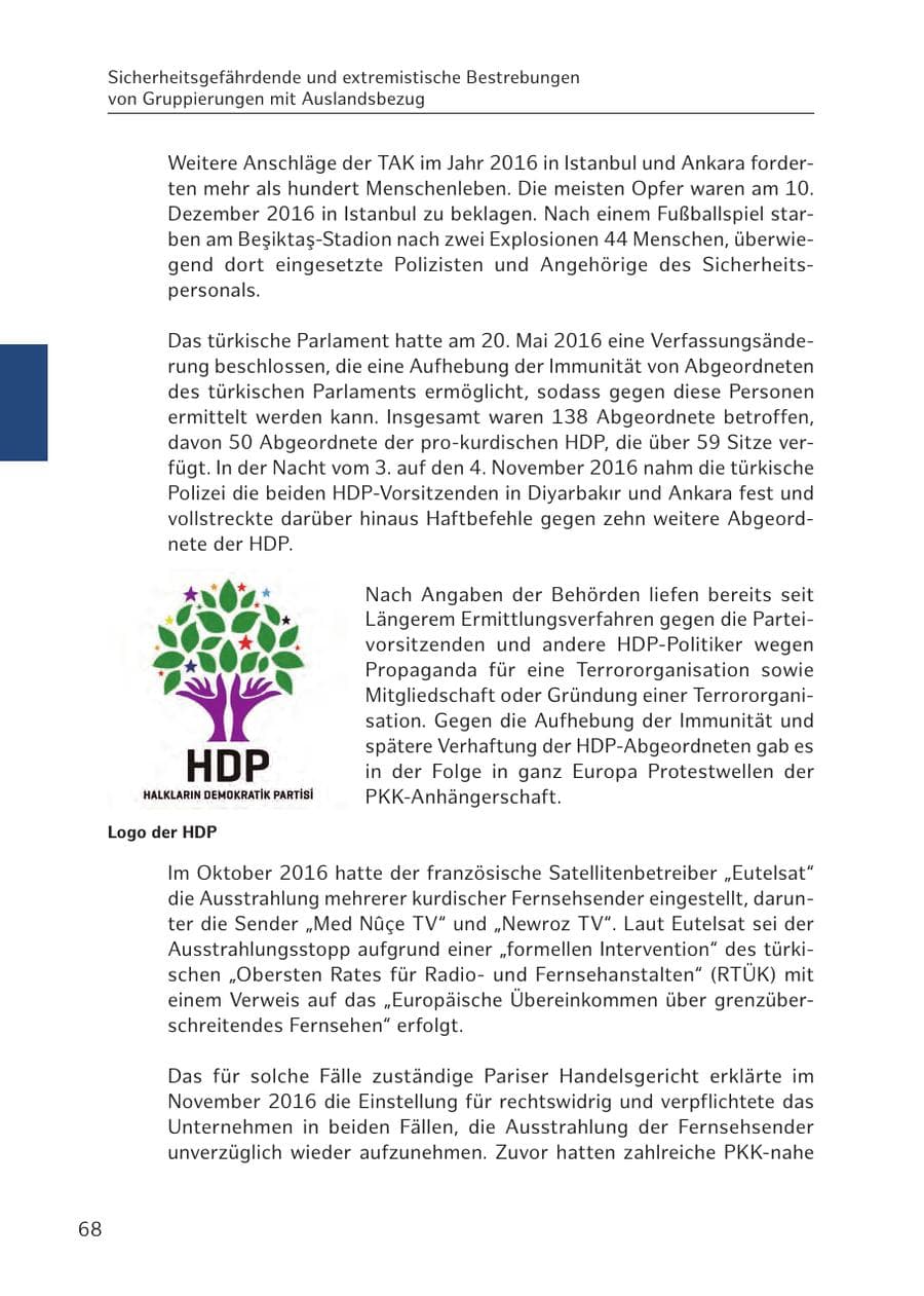 Seite 68 des Verfassungsschutzbericht 2016 Hamburg