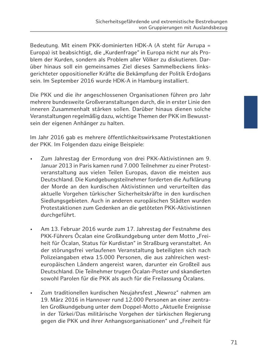 Seite 71 des Verfassungsschutzbericht 2016 Hamburg