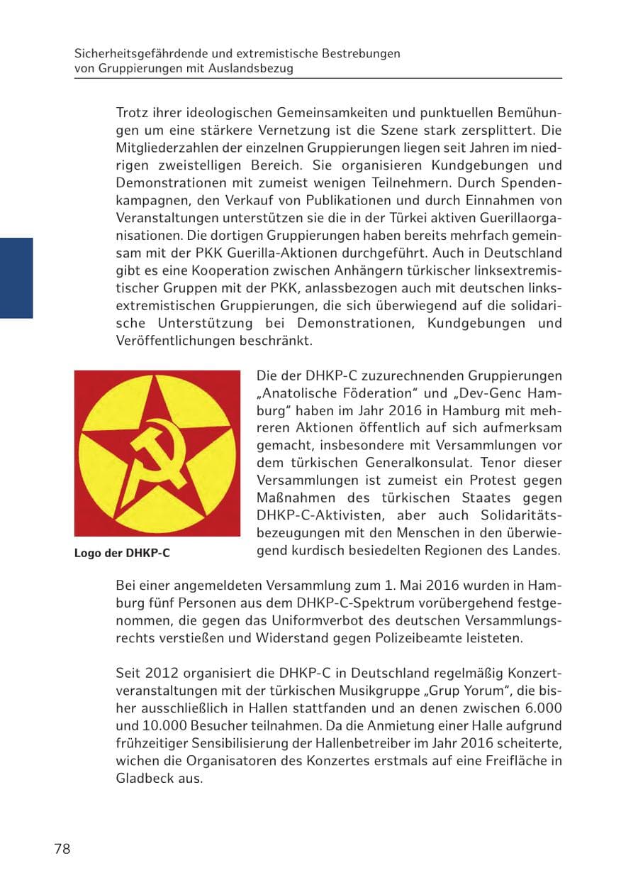 Seite 78 des Verfassungsschutzbericht 2016 Hamburg