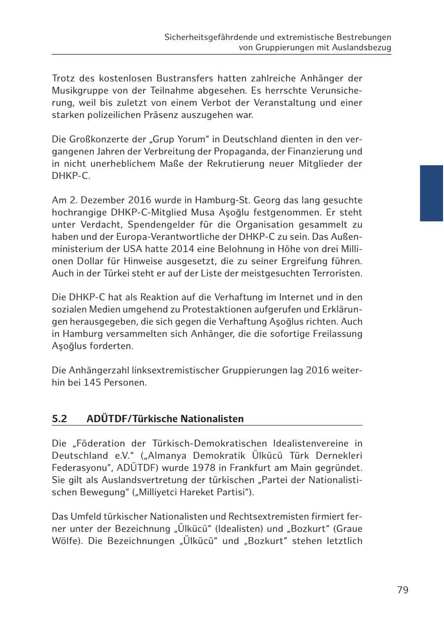 Seite 79 des Verfassungsschutzbericht 2016 Hamburg