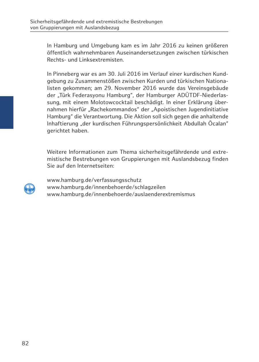 Seite 82 des Verfassungsschutzbericht 2016 Hamburg