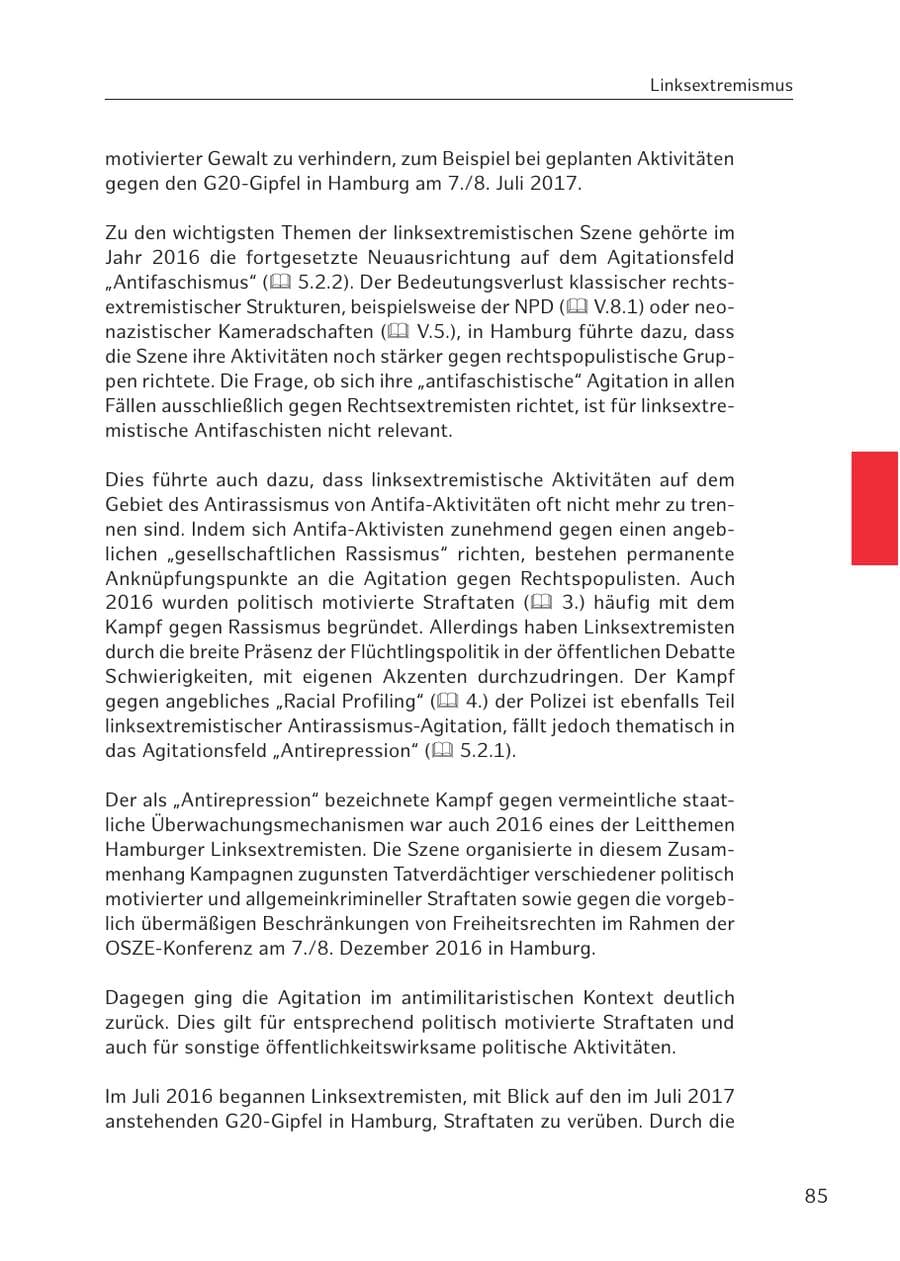 Seite 85 des Verfassungsschutzbericht 2016 Hamburg