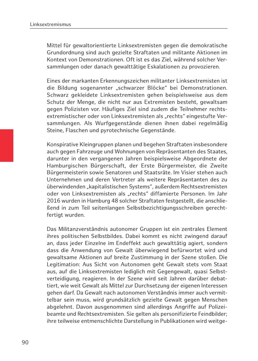 Seite 90 des Verfassungsschutzbericht 2016 Hamburg