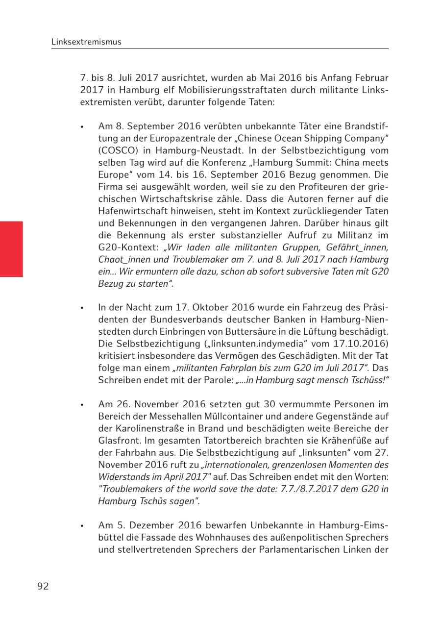 Seite 92 des Verfassungsschutzbericht 2016 Hamburg