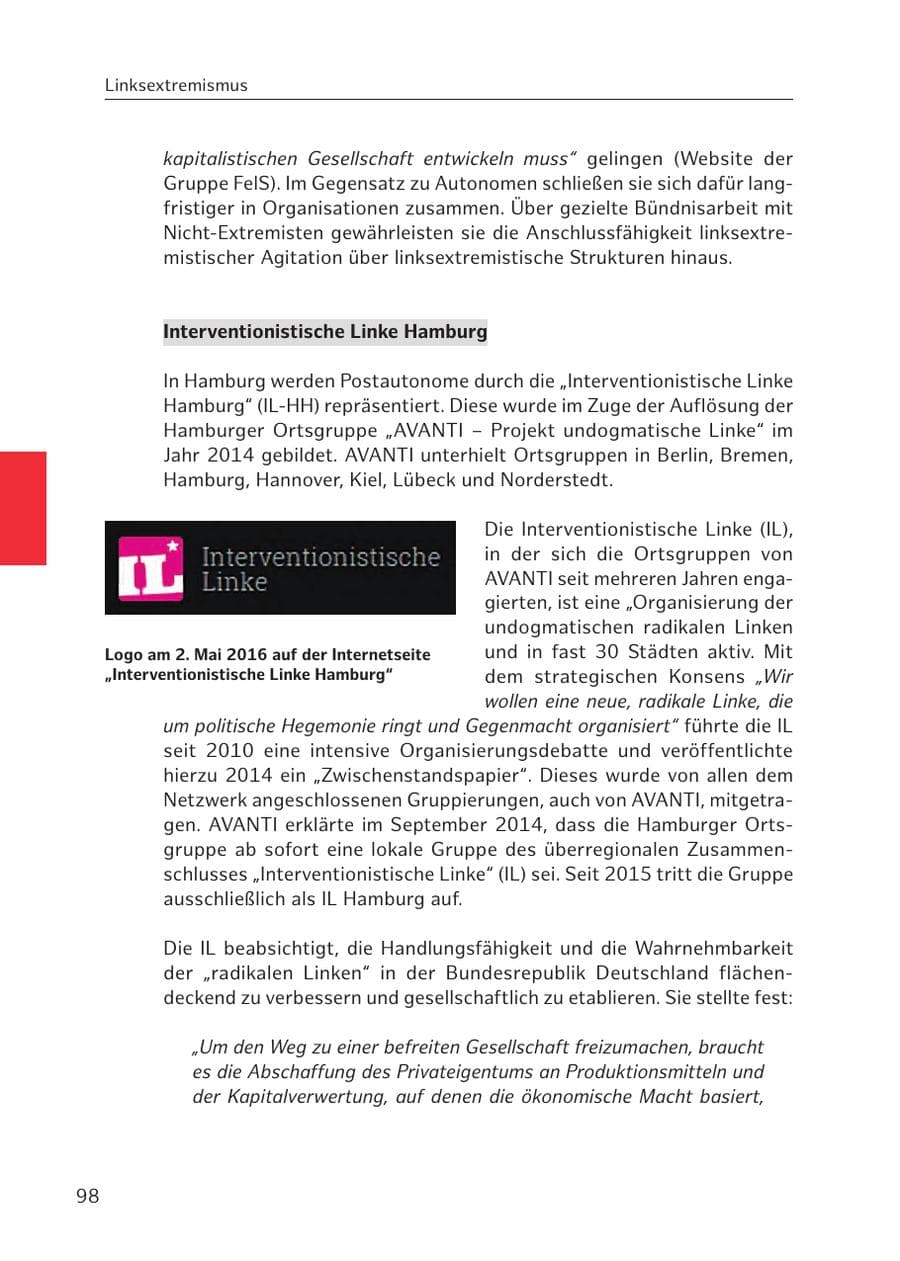 Seite 98 des Verfassungsschutzbericht 2016 Hamburg
