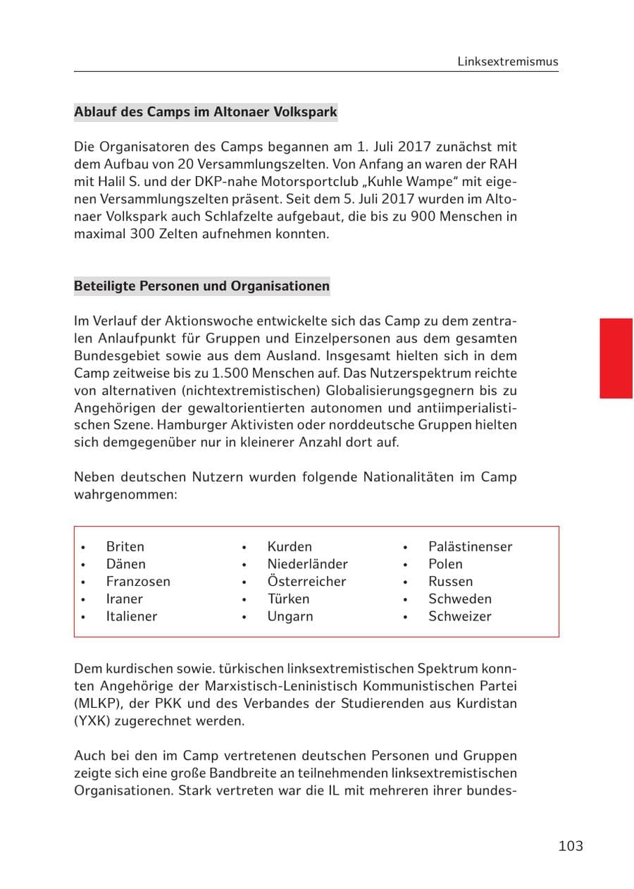Seite 102 des Verfassungsschutzbericht 2017 Hamburg