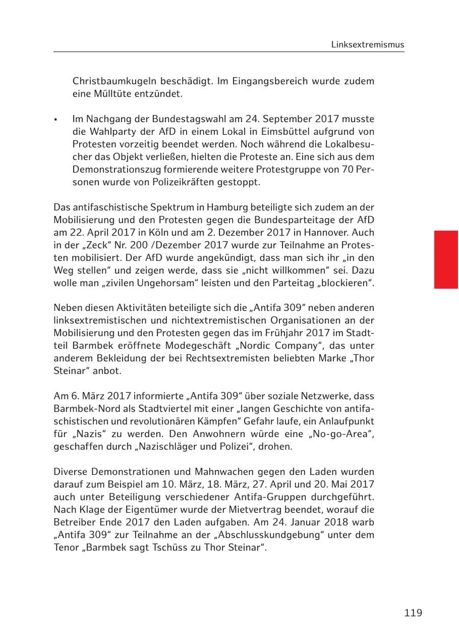 Seite 118 des Verfassungsschutzbericht 2017 Hamburg
