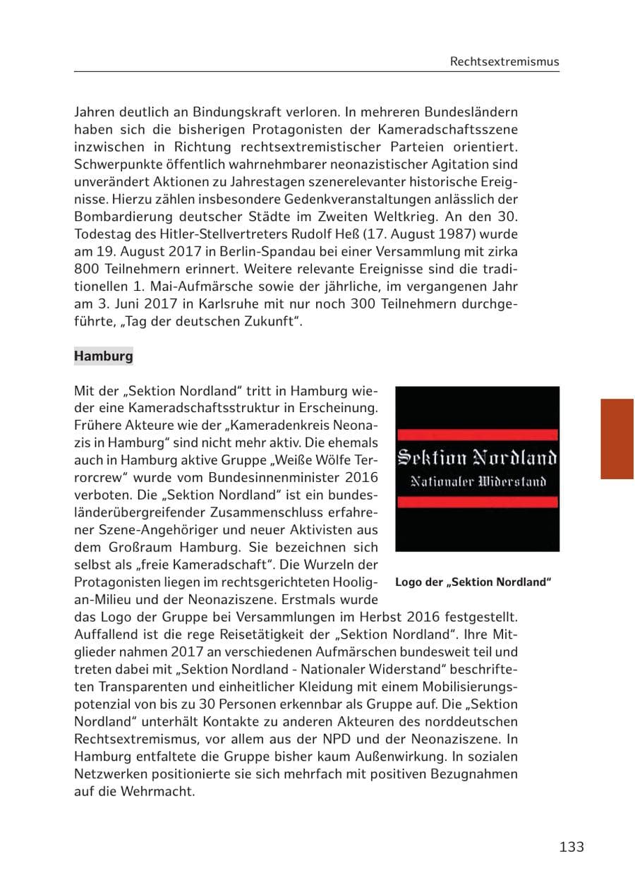 Seite 132 des Verfassungsschutzbericht 2017 Hamburg
