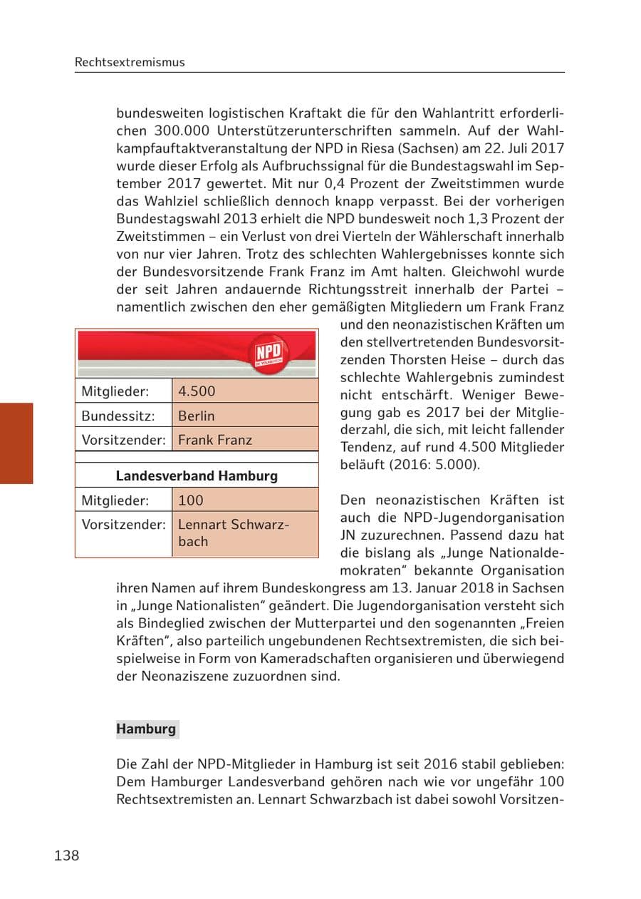 Seite 137 des Verfassungsschutzbericht 2017 Hamburg