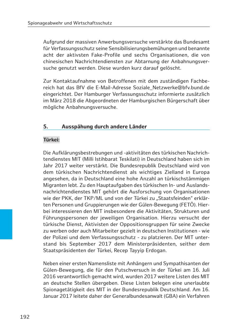 Seite 190 des Verfassungsschutzbericht 2017 Hamburg