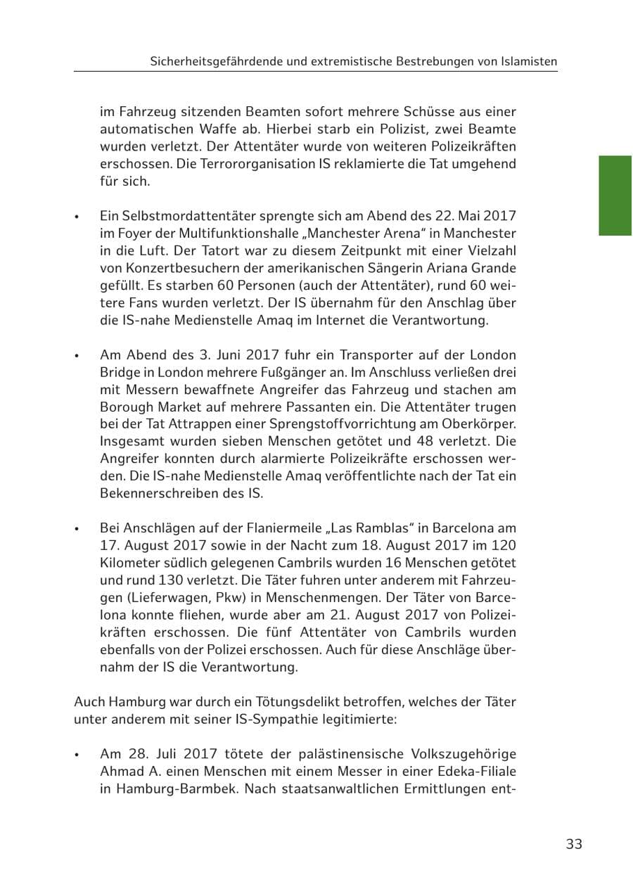 Seite 33 des Verfassungsschutzbericht 2017 Hamburg