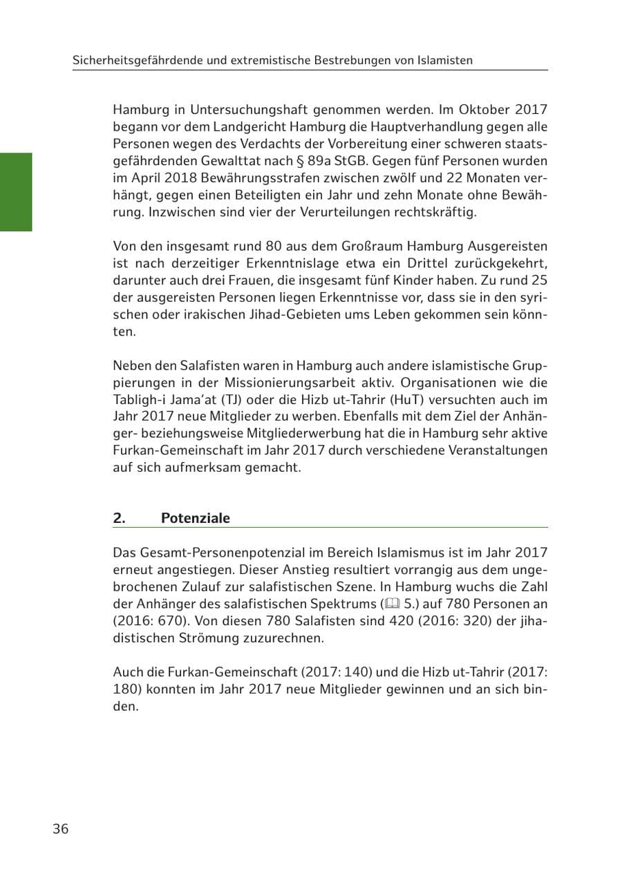 Seite 36 des Verfassungsschutzbericht 2017 Hamburg
