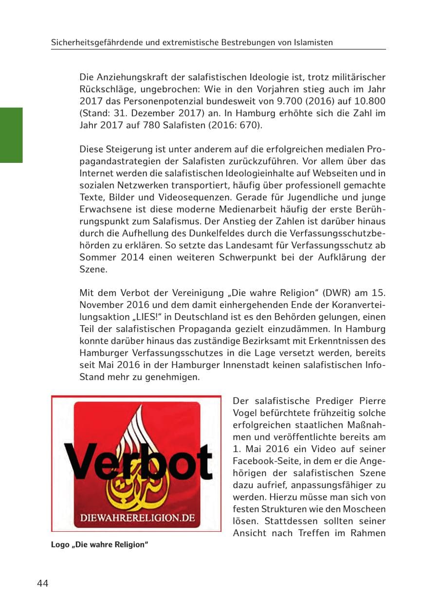 Seite 44 des Verfassungsschutzbericht 2017 Hamburg