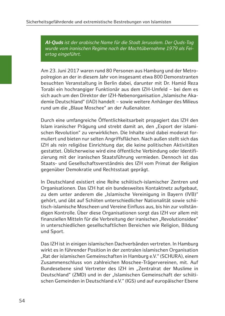 Seite 54 des Verfassungsschutzbericht 2017 Hamburg