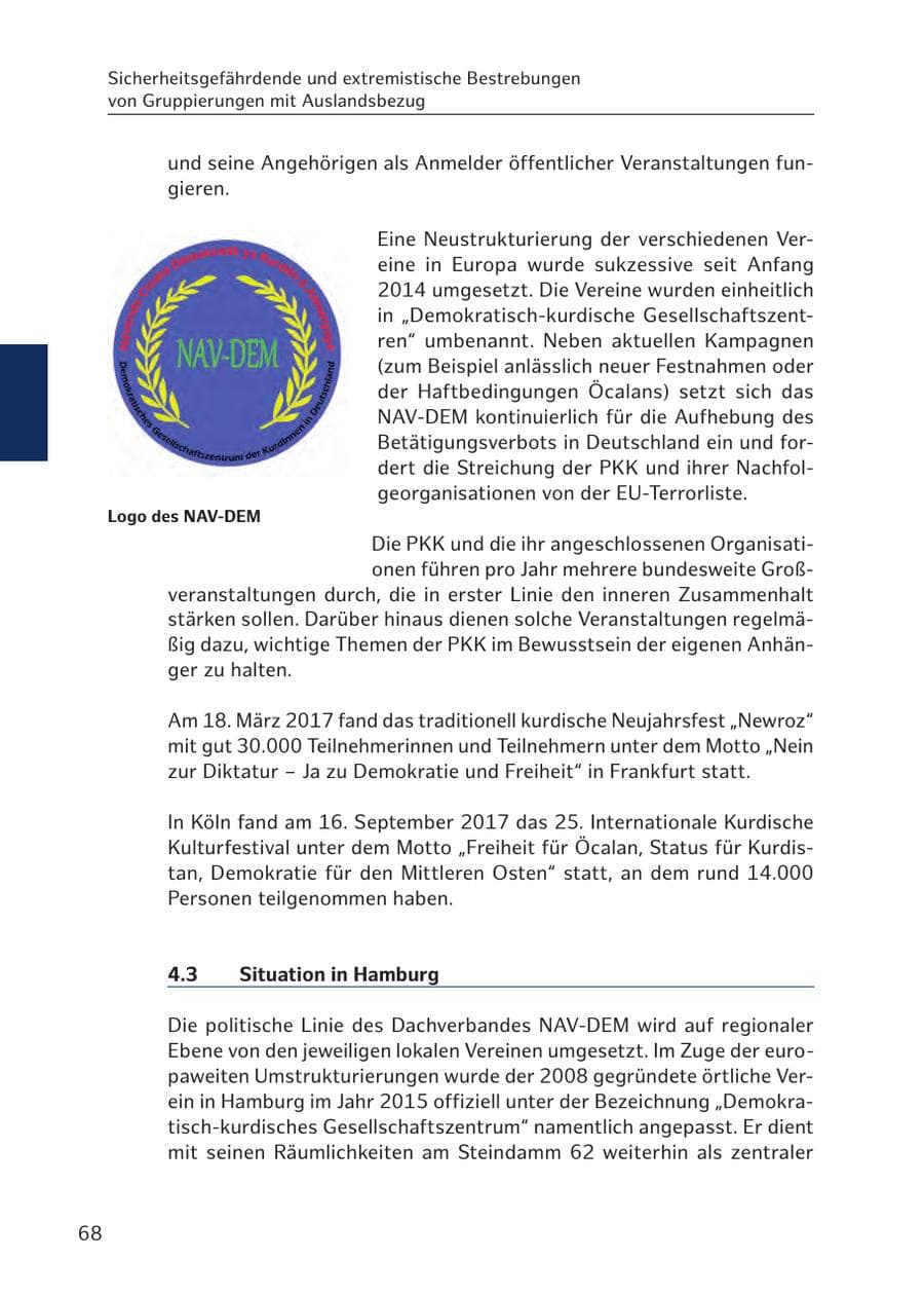 Seite 67 des Verfassungsschutzbericht 2017 Hamburg