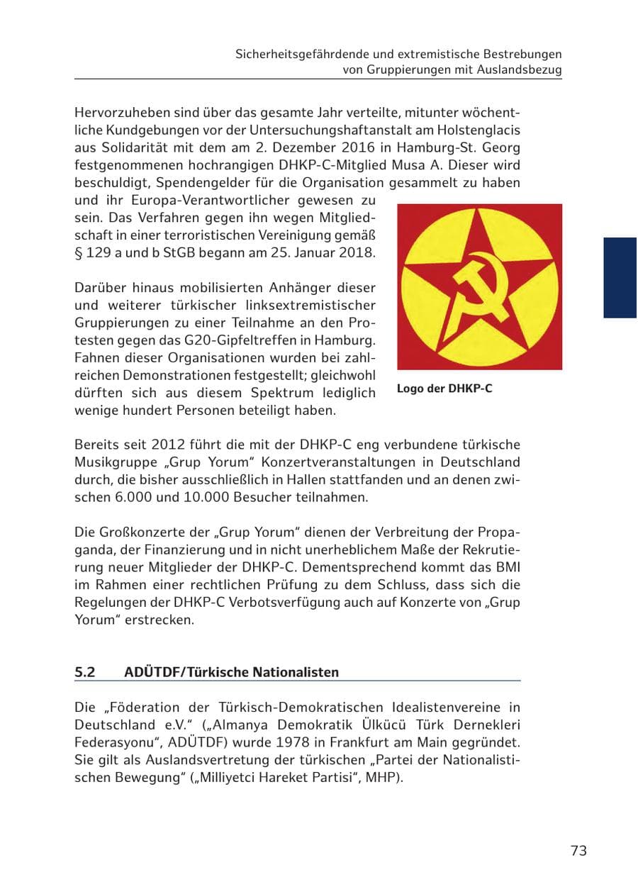 Seite 72 des Verfassungsschutzbericht 2017 Hamburg