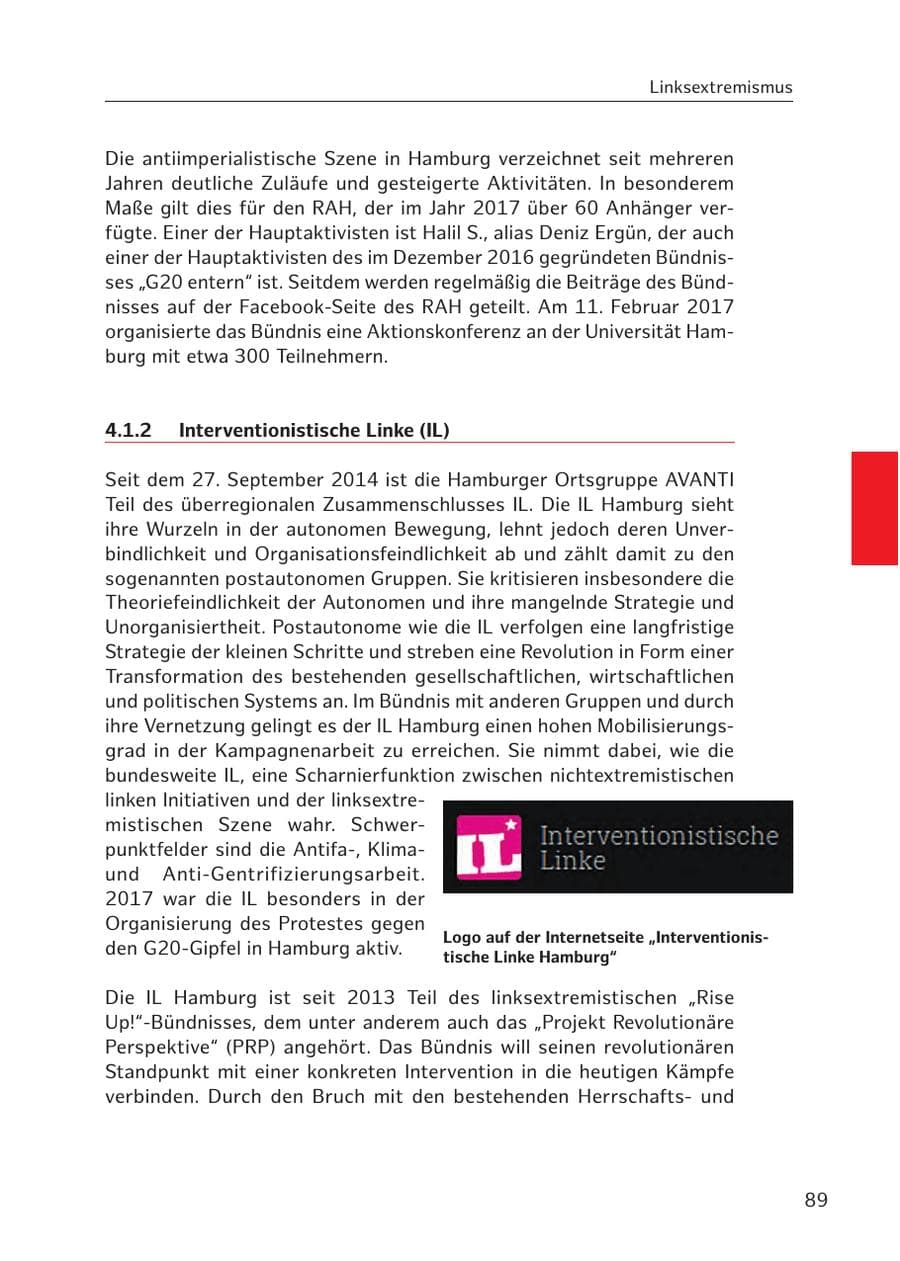 Seite 88 des Verfassungsschutzbericht 2017 Hamburg