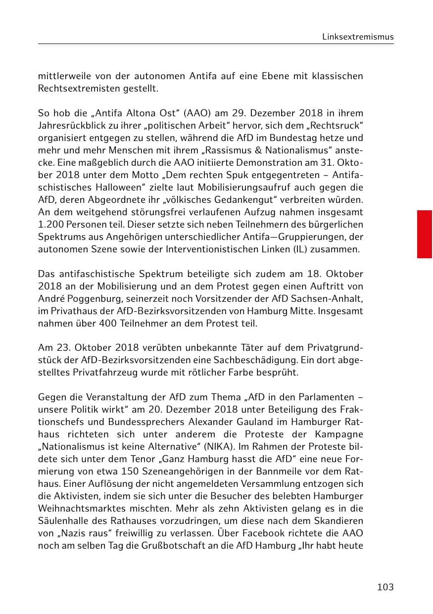 Seite 104 des Verfassungsschutzbericht 2018 Hamburg