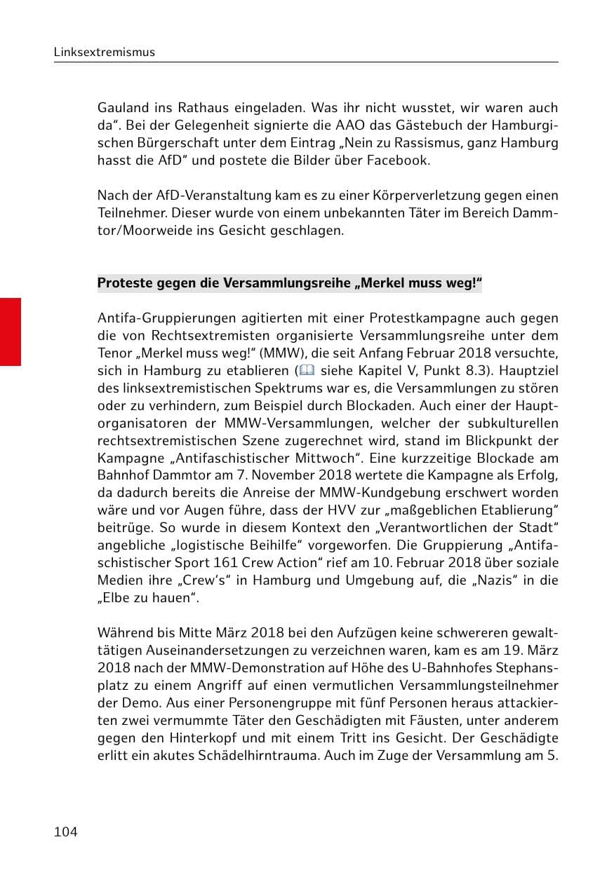 Seite 105 des Verfassungsschutzbericht 2018 Hamburg