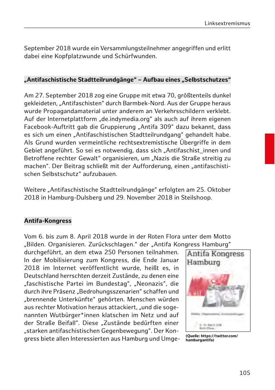 Seite 106 des Verfassungsschutzbericht 2018 Hamburg