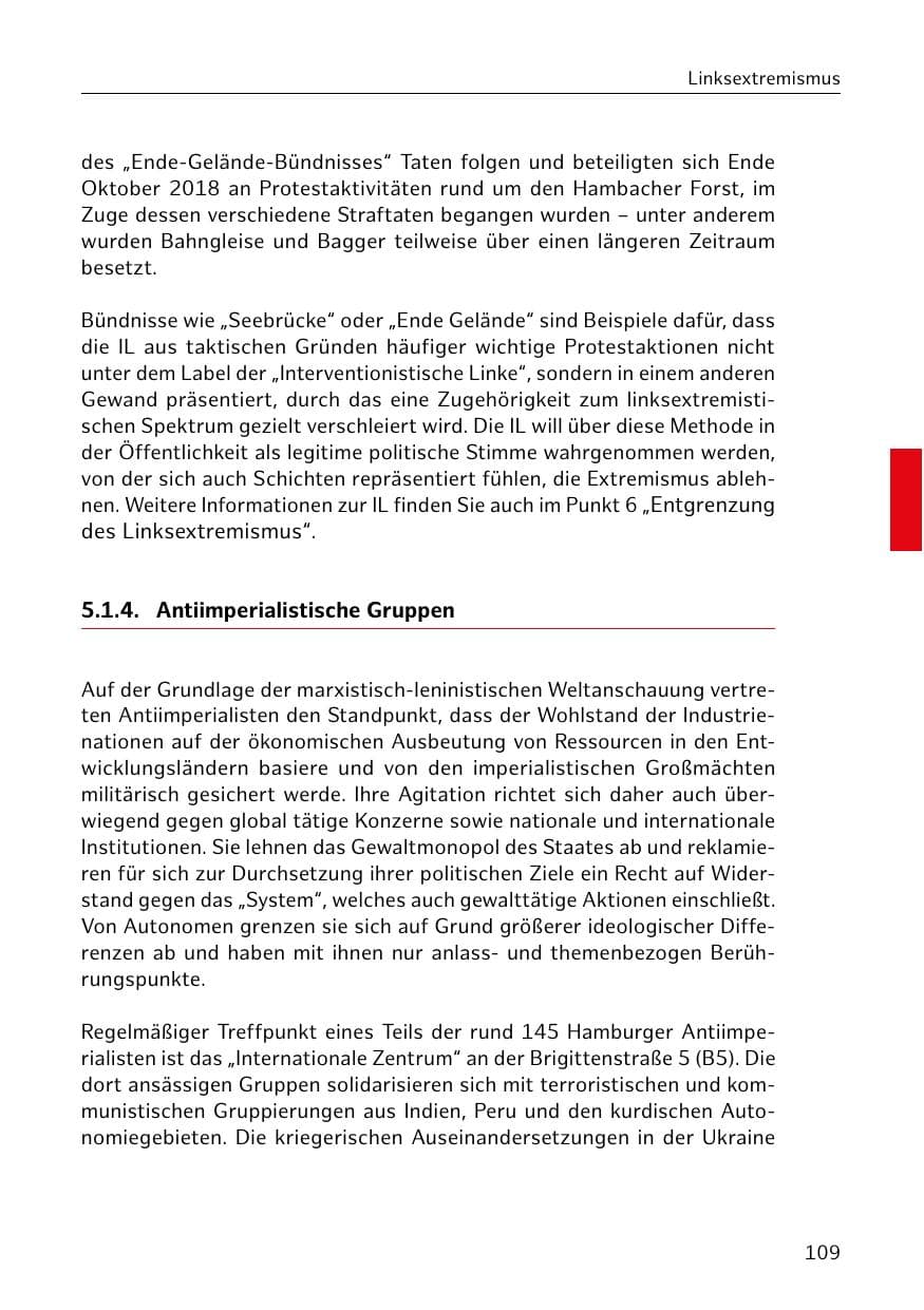 Seite 110 des Verfassungsschutzbericht 2018 Hamburg