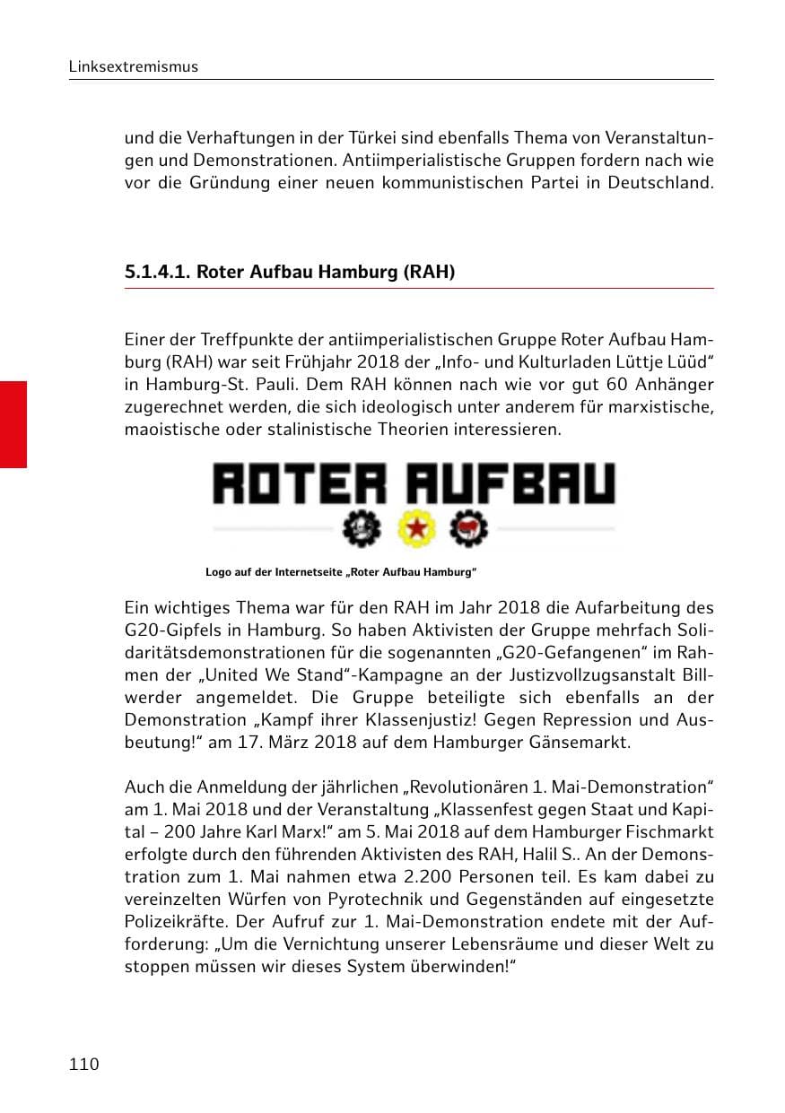 Seite 111 des Verfassungsschutzbericht 2018 Hamburg