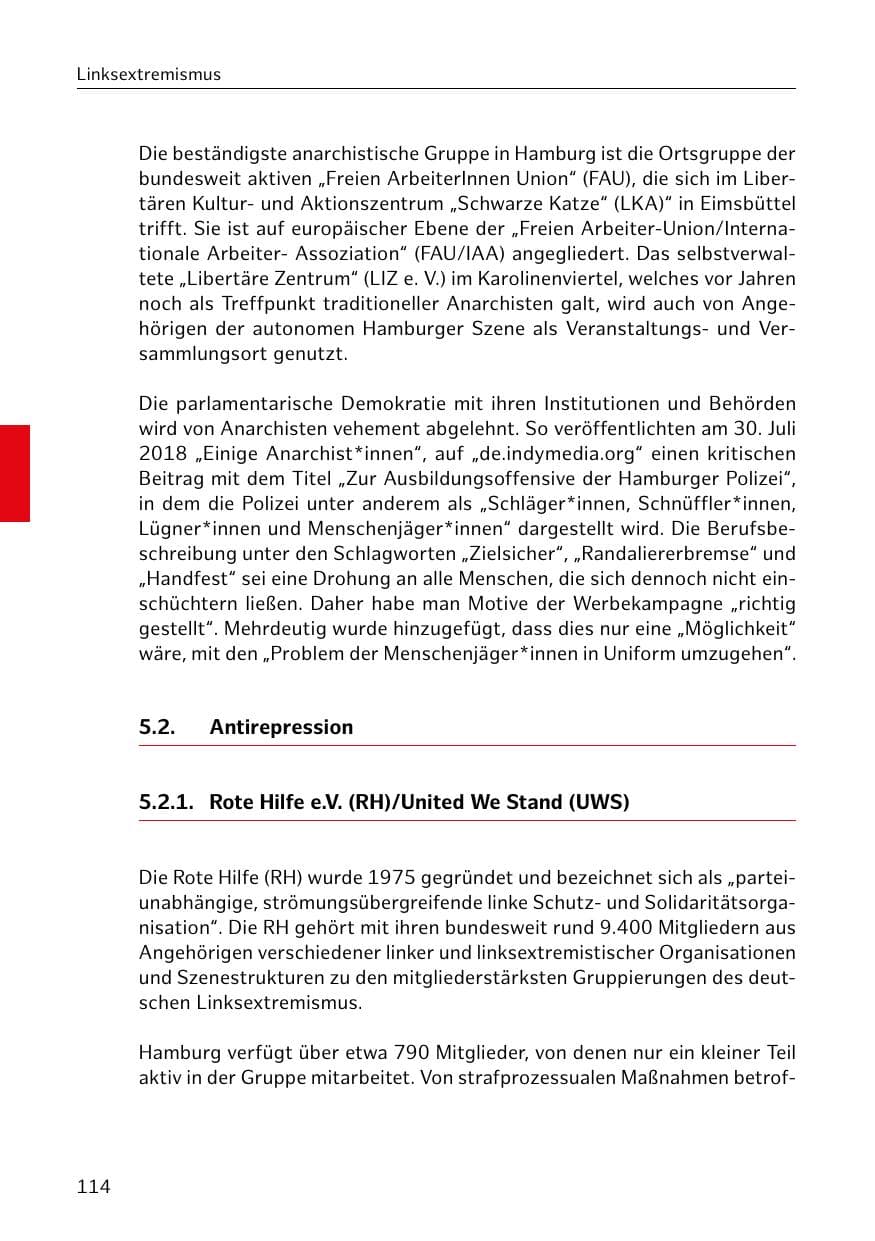Seite 115 des Verfassungsschutzbericht 2018 Hamburg