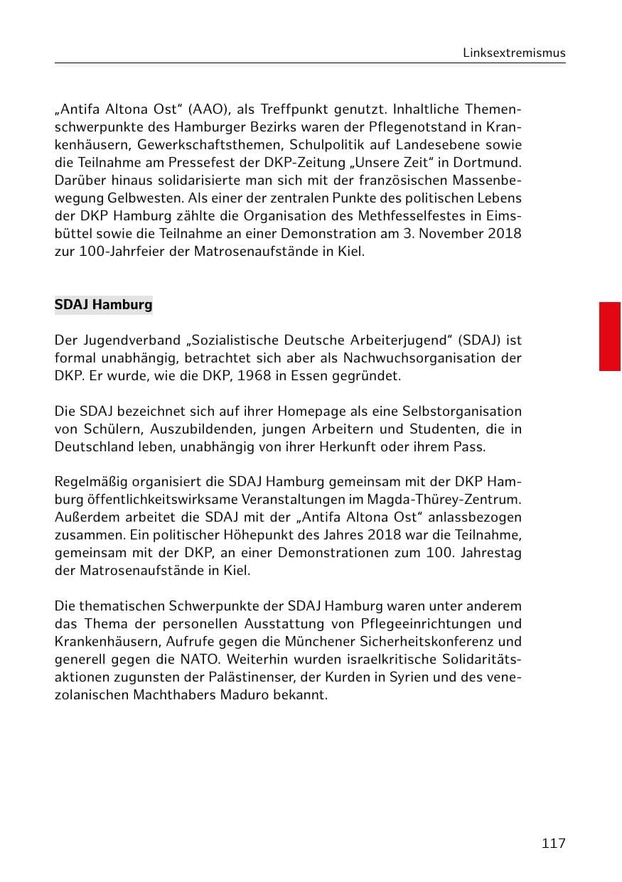 Seite 118 des Verfassungsschutzbericht 2018 Hamburg