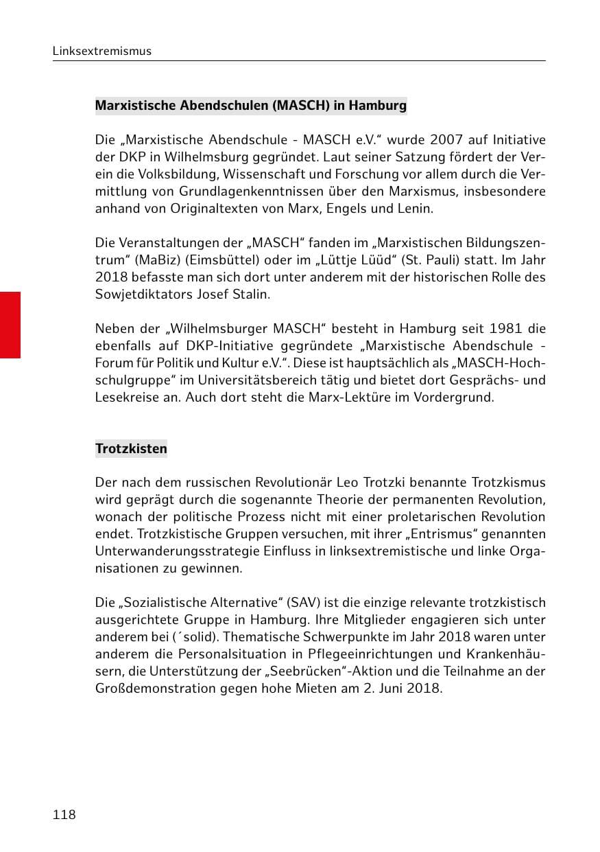 Seite 119 des Verfassungsschutzbericht 2018 Hamburg