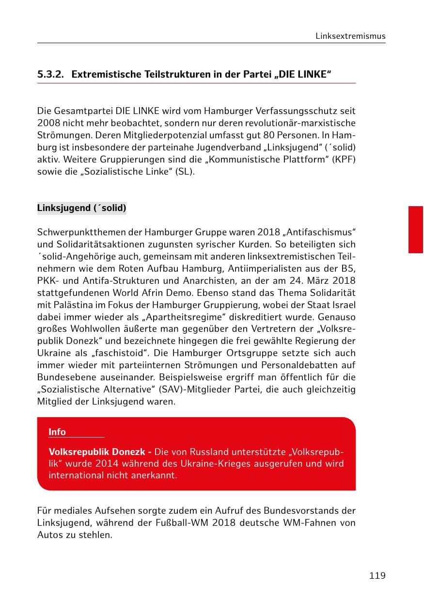 Seite 120 des Verfassungsschutzbericht 2018 Hamburg