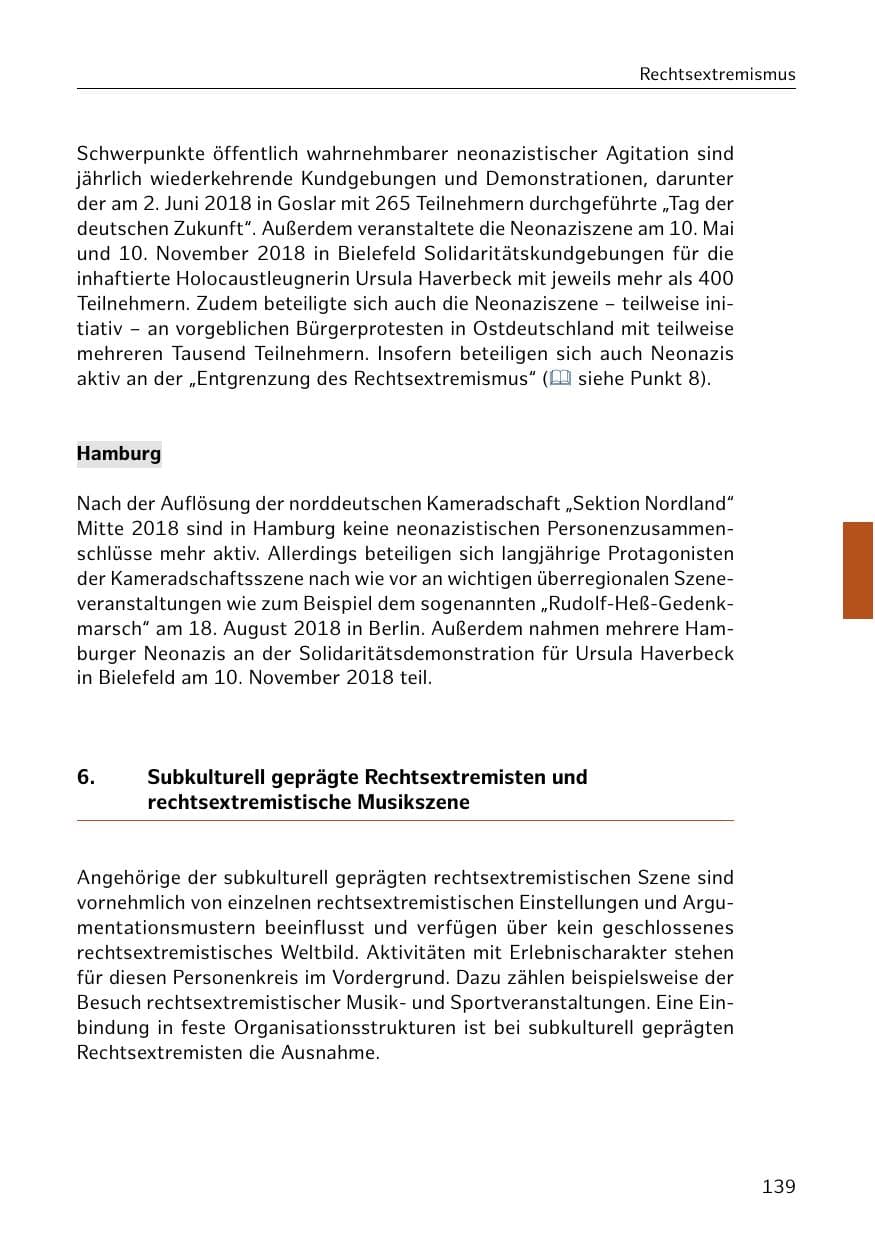 Seite 140 des Verfassungsschutzbericht 2018 Hamburg