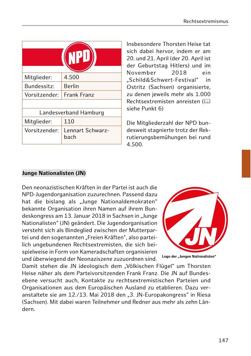 Seite 148 des Verfassungsschutzbericht 2018 Hamburg