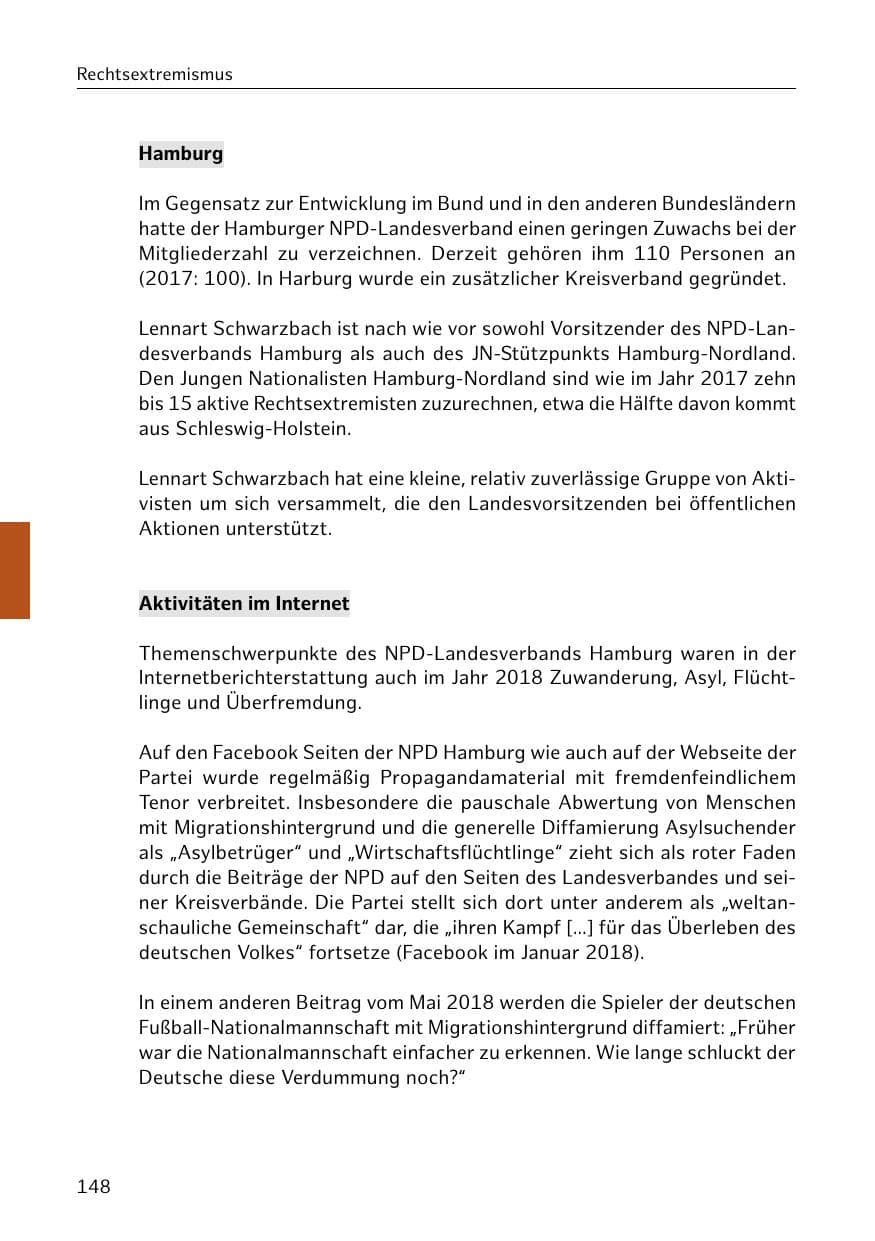 Seite 149 des Verfassungsschutzbericht 2018 Hamburg